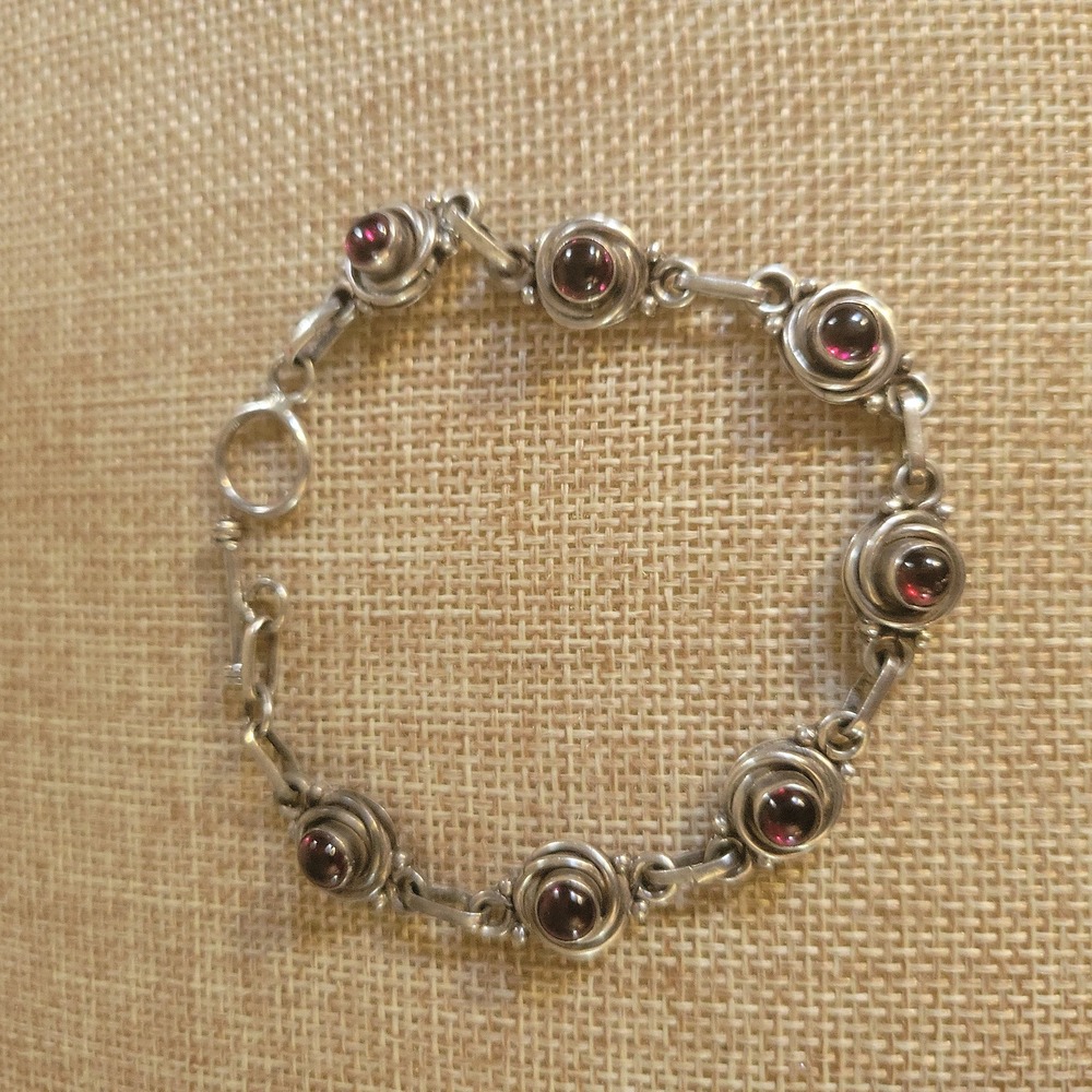 Vintage 925 Sterling Silver Purple Cabochon Toggle Bracelet 7 Inch Whimsical